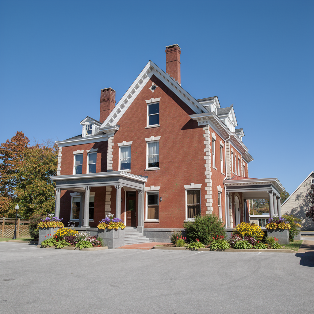 House with restored brickwork after AI facade redesign